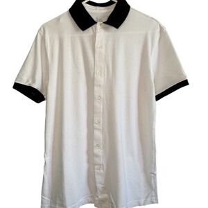 J. Ferrar Mens Slim Fit Button Down Shirt‎ White Black Contrast Collar Size M